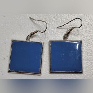 Square Blue Dangle Earrings